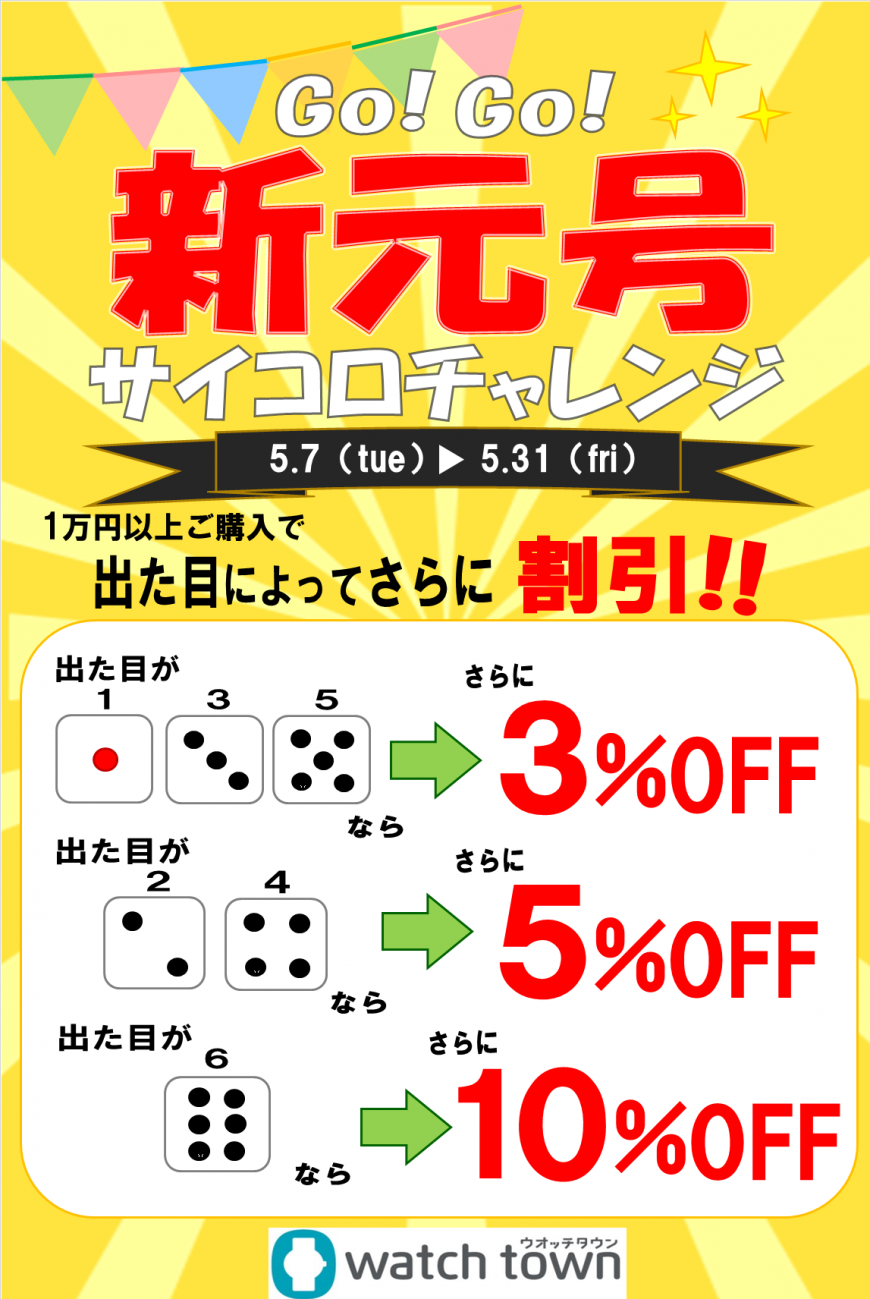 「ウオッチタウン新松戸店限定」GO！GO！新元号！サイコロチャレンジ！