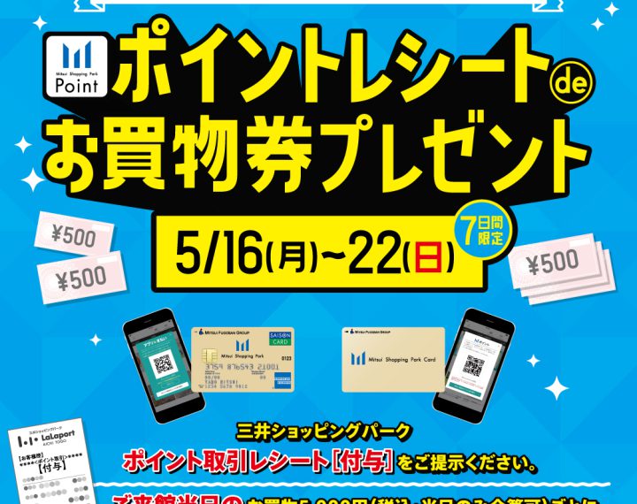 【三井ショッピングパークポイント会員限定】ポイントレシートdeお買物券プレゼントキャンペーン！