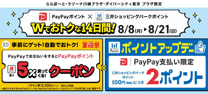 【ららぽーと愛知東郷】PayPayのお支払いでWでおトクな14日間！