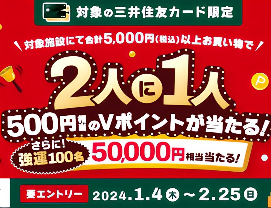 《1.4-2.25》三井住友カード『2人に1人500円相当のVポイントが当たる！』キャンペーン