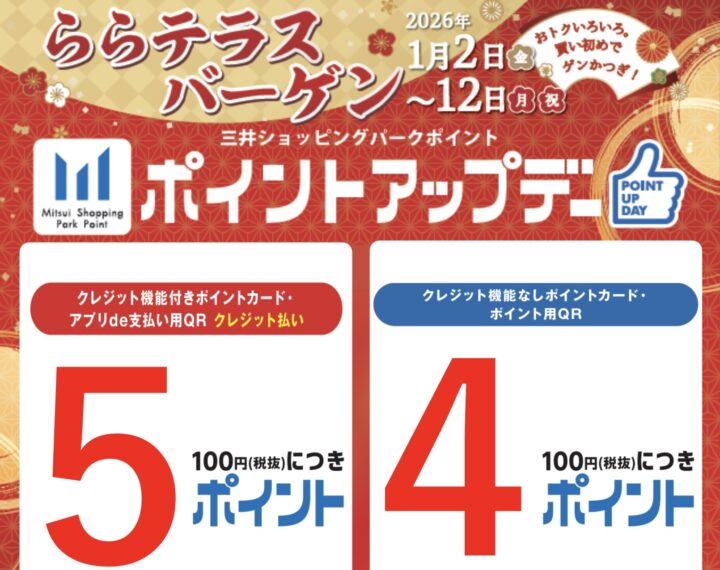 ららテラスバーゲン開催！ポイントアップデーのお知らせ